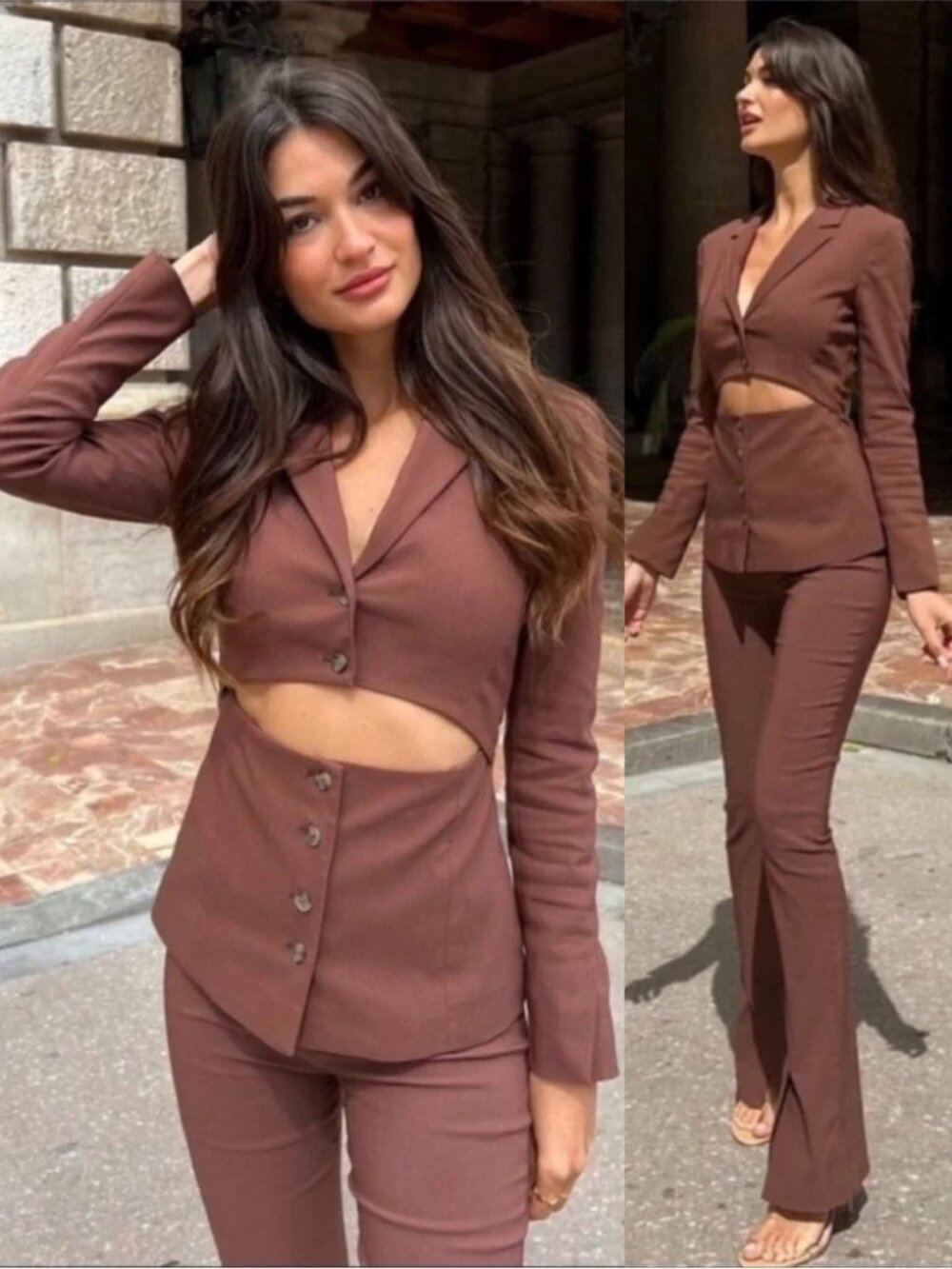 Zara Cutout Fitted Blazer in Chocolate Brown Size S Y2K Corporate Goth Sexy $129